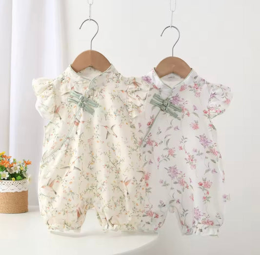 Baby Toddler Chinese Style Lightweight Floral Romper. 6-18M 2 Colours