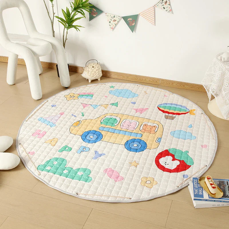 Round Baby Play Mat 150cm – Foldable Cartoon Floor Rug